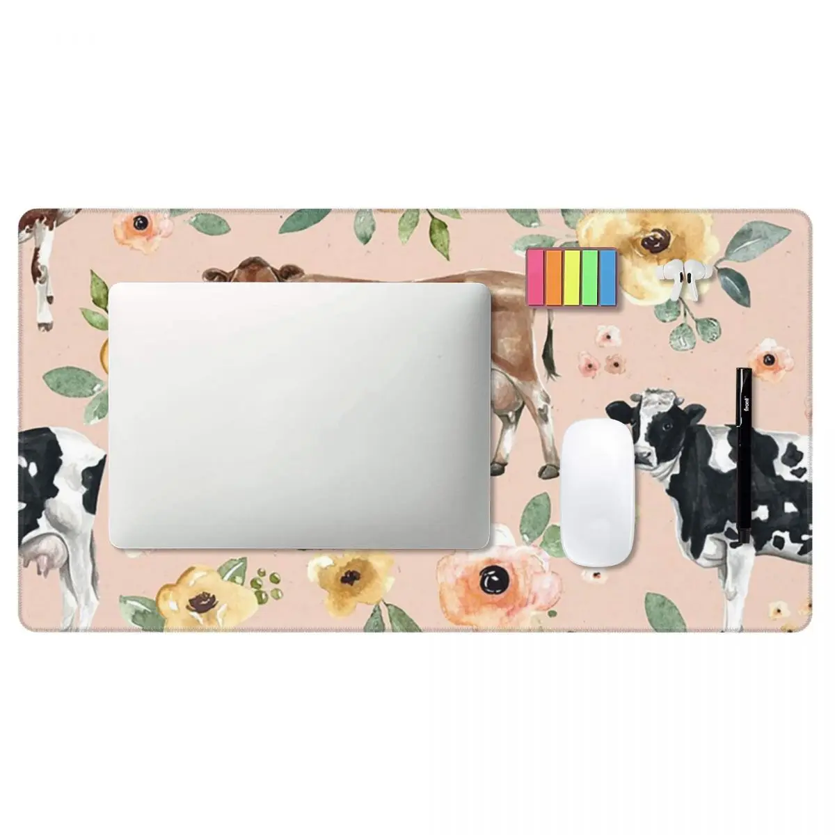 Large Mouse Pad Cow Floral On  - Yellow Laptop Accessories avaliação e preço
