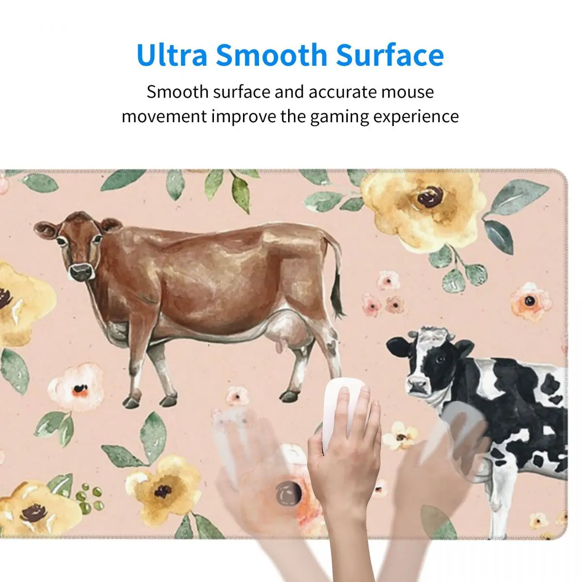 Large Mouse Pad Cow Floral On  - Yellow Laptop Accessories avaliação e preço
